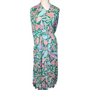 Terra Sky Women Maxi Dress Tropical Floral Green Pink Blue Halter Neck 3X